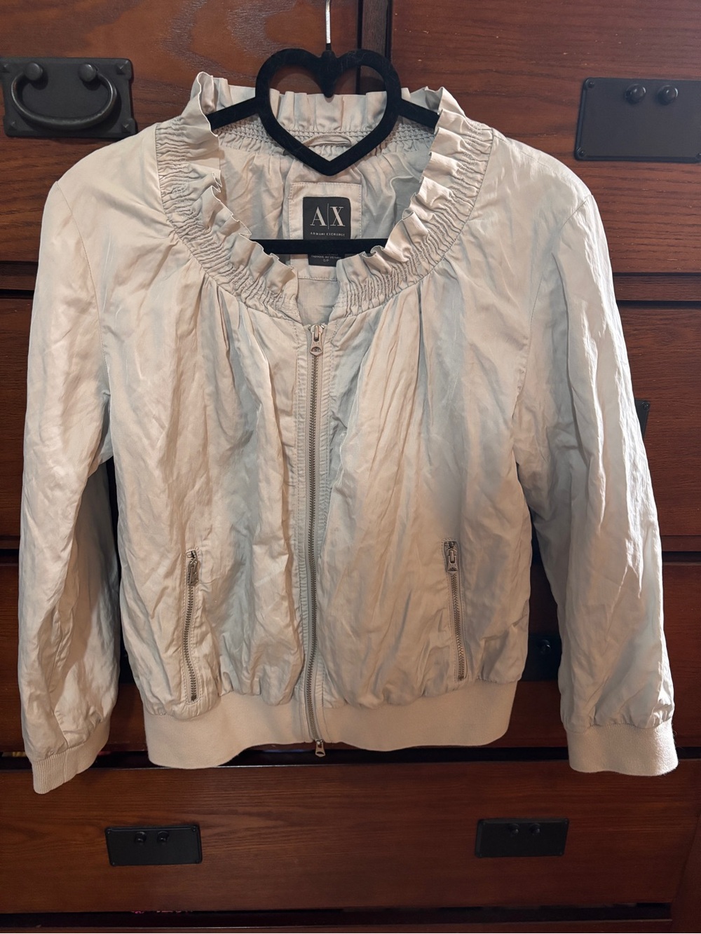 Armani Exchange Metallic Ruffle Collar Zip Front Bomber Jacket Small